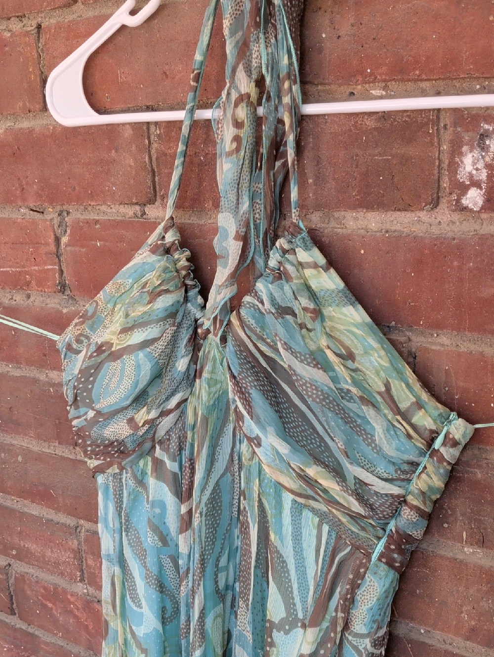 Women's Maxi Halter Dress in Aqua Blue and Brown